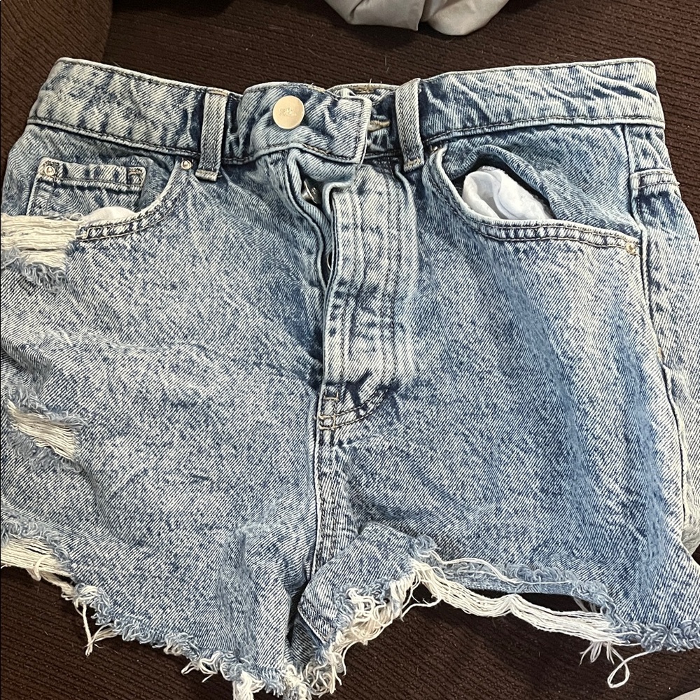 Zara Light Blue Ripped Jean Shorts